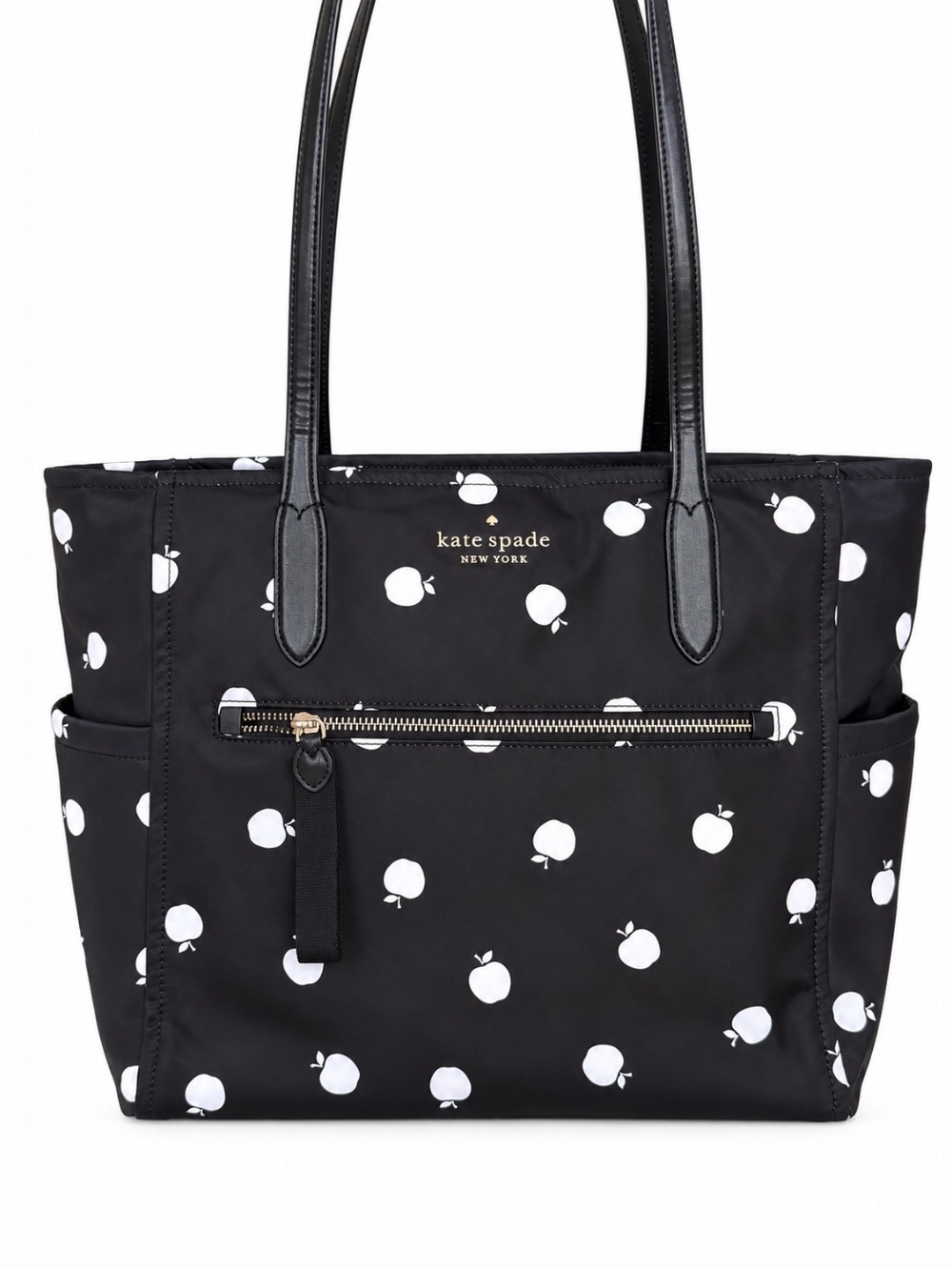 Kate Spade Chelsea Large Tote Black White Apple Print Nylon $349 MSRP NWOT